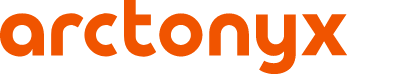 Arctonyx footer logo. Oranger text with a white badger